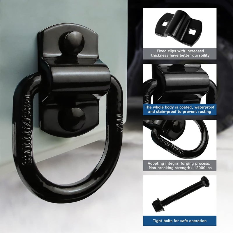 QYMOPAY 1/2" Trailer Tie-Down Anchor D-Ring Heavy Duty Bolt-On Forged, 12,000 lb Breaking Strength Tie-Down Hook Anchor,Bolt-On Forged D-Rings for Trailer, Truck Bed D-Ring Tie-Downs - Image 2